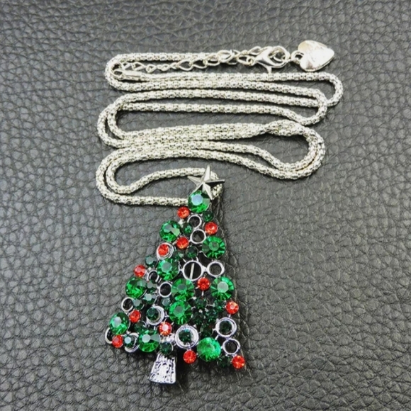 Christmas Tree Rhinestone Necklace/Brooch - Picture 1 of 4